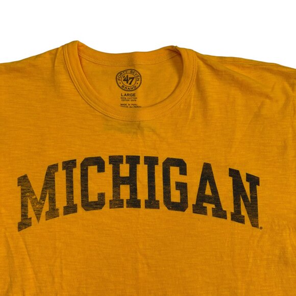 '47 Brand Michigan Wolverines Wordmark Short Sleeve T Shirt (Maize / Yellow) - L - Picture 3 of 6